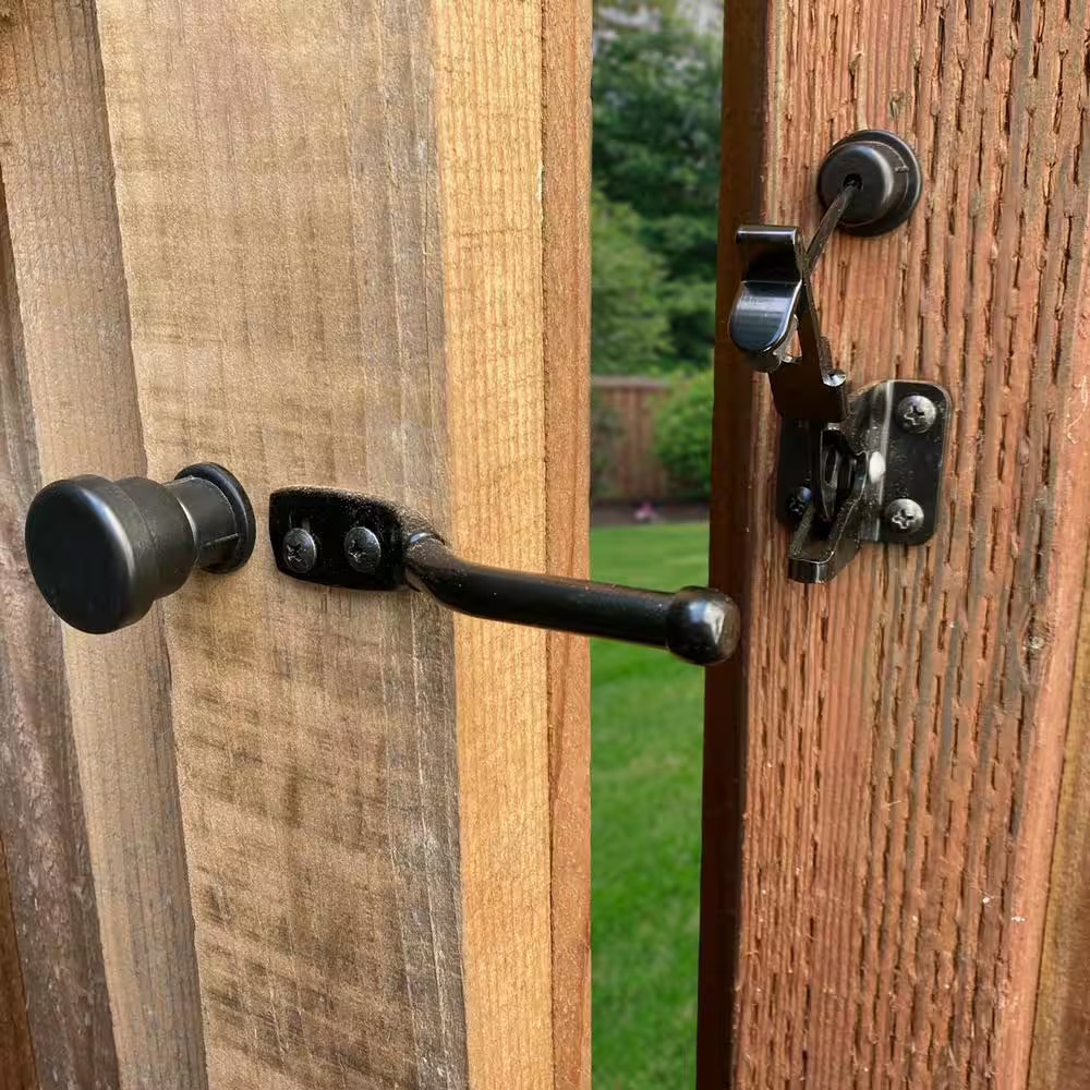 Black All In One Two Sided Gate Latch Dual Side Opening Rust Resistant Durable