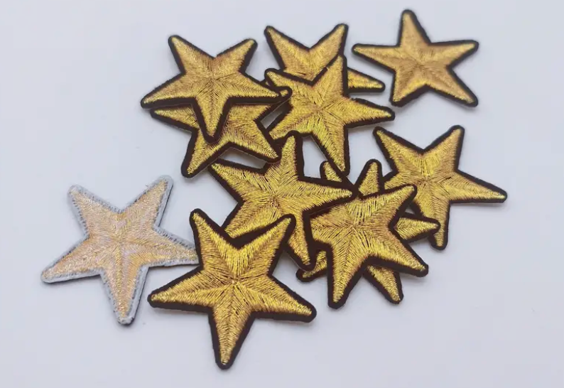 2" GOLD STAR - FIVE POINTED - Embroidered Iron On/Sew-On Patch