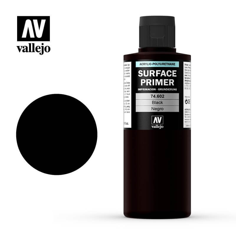 Vallejo Black Surface Primer 200ml Bottle 74.602