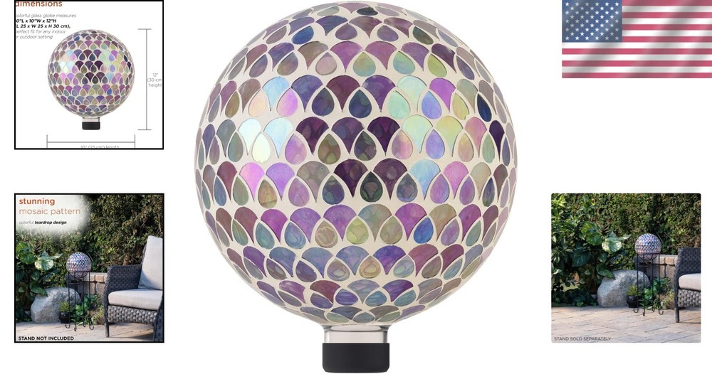 Outdoor Glass Gazing Globe 10" - Stunning Multicolor Teardrop Pattern