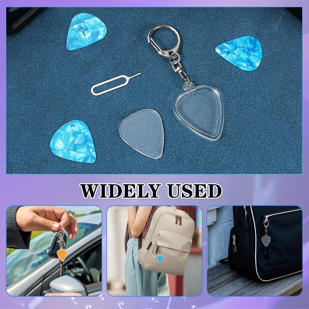 Guitar Pick Holder Keychain Heart Shaped Clear Case for Easy Identification a...