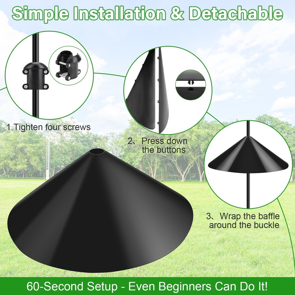 Squirrel Baffle for Bird Feeder Pole - 19" Diameter Mount Guard, Black
