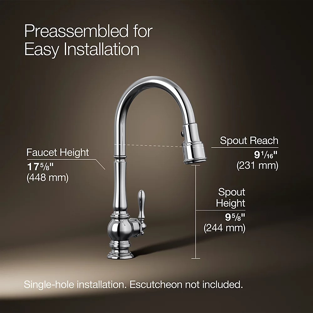 KOHLER Artifacts K-99259-VS Pull-Down Kitchen Faucet 3-Spray Vibrant Stainless