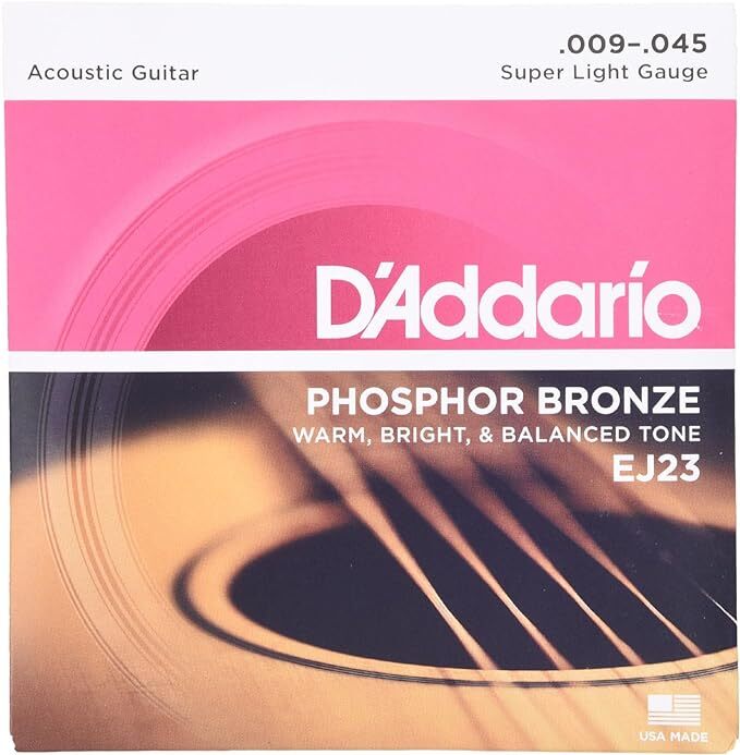 2 Sets D'Addario EJ23 Phosphor Bronze Acoustic Guitar Strings - Super Light 9-45