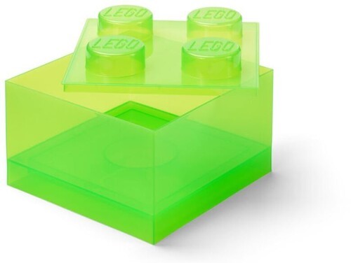 LEGO Stackable Storage Brick with 4 Knobs, Light Green with a Top Lid Translucen