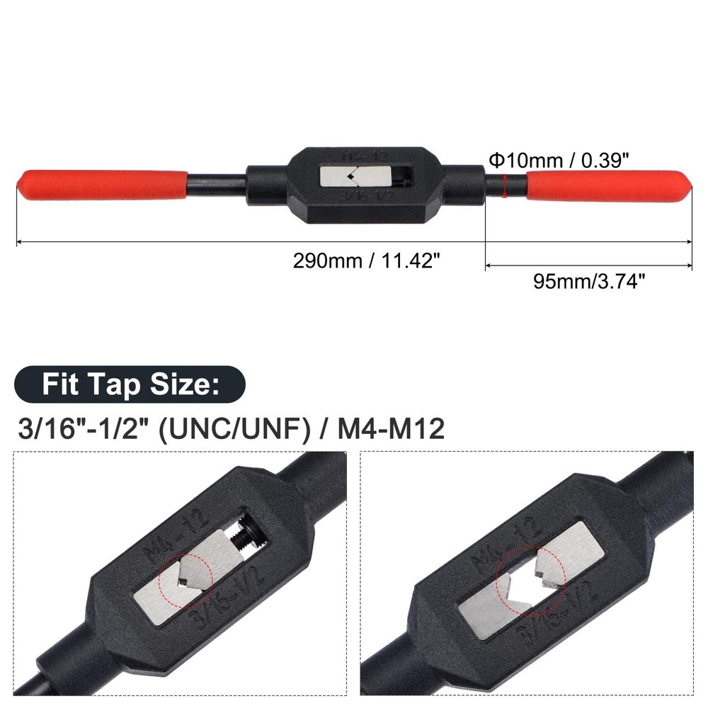 3/16"-1/2" M4-M12 Adjustable Tap Wrench Handle Reamer Tool with Plastic Handle
