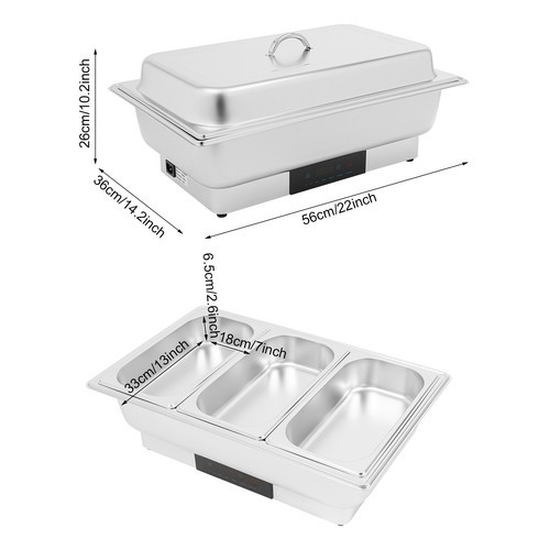 9.51Qt Electric Chafing Dish with Touch Control & 3 Compartments