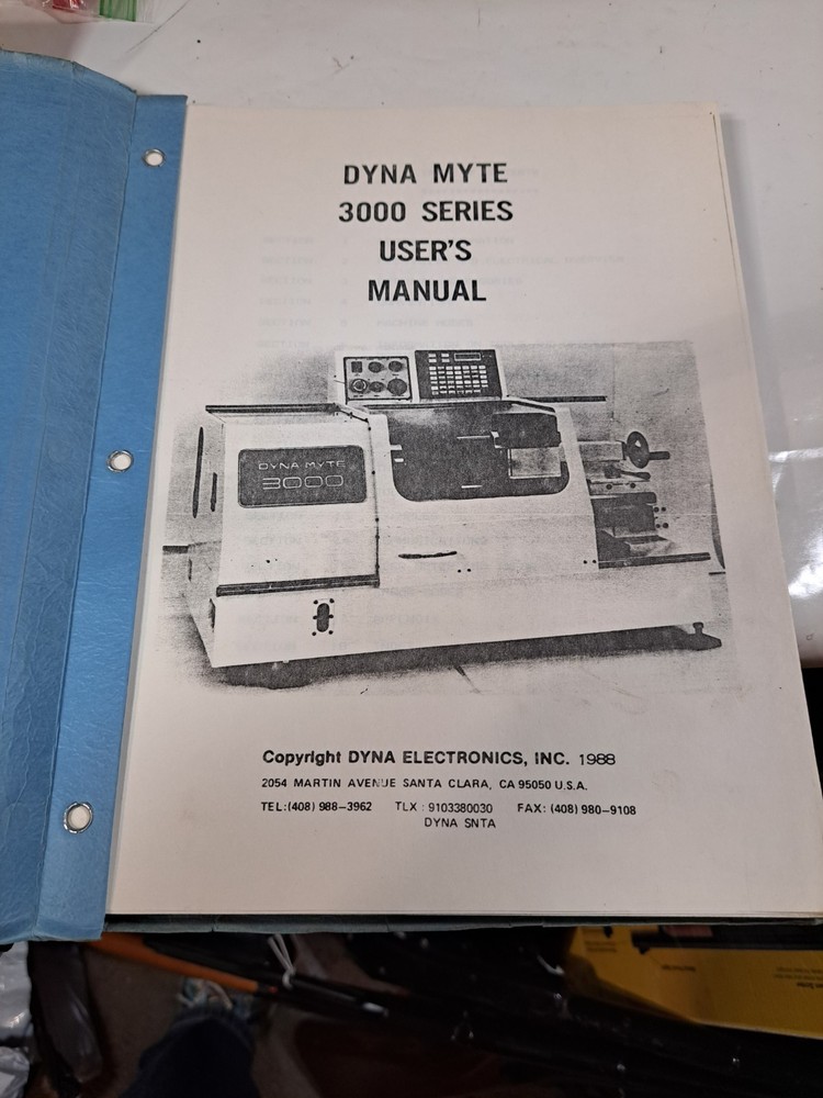 Dyna Myte 3000 Series, CNC,  Lathe, Operation & Programming Manual 1989