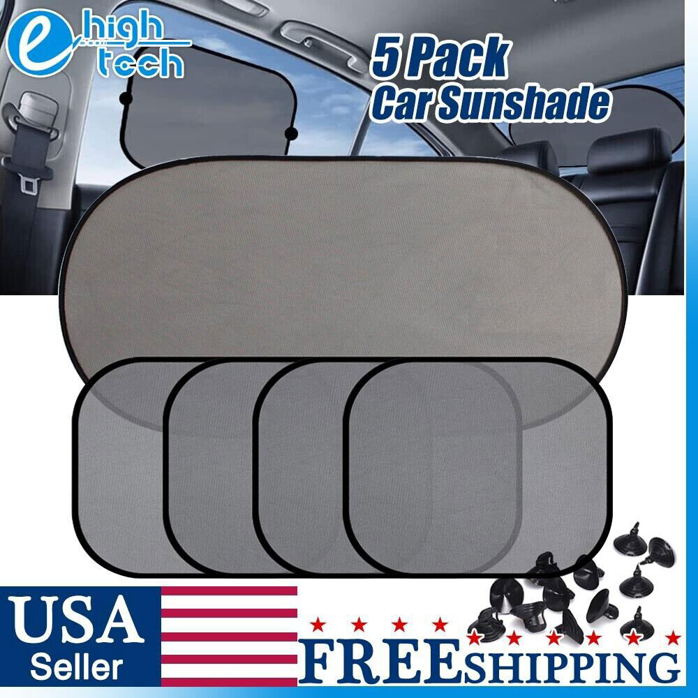 5PCS Car Side Rear Front Window Screen Sun Shade Mesh Cover Windshield UV Visor