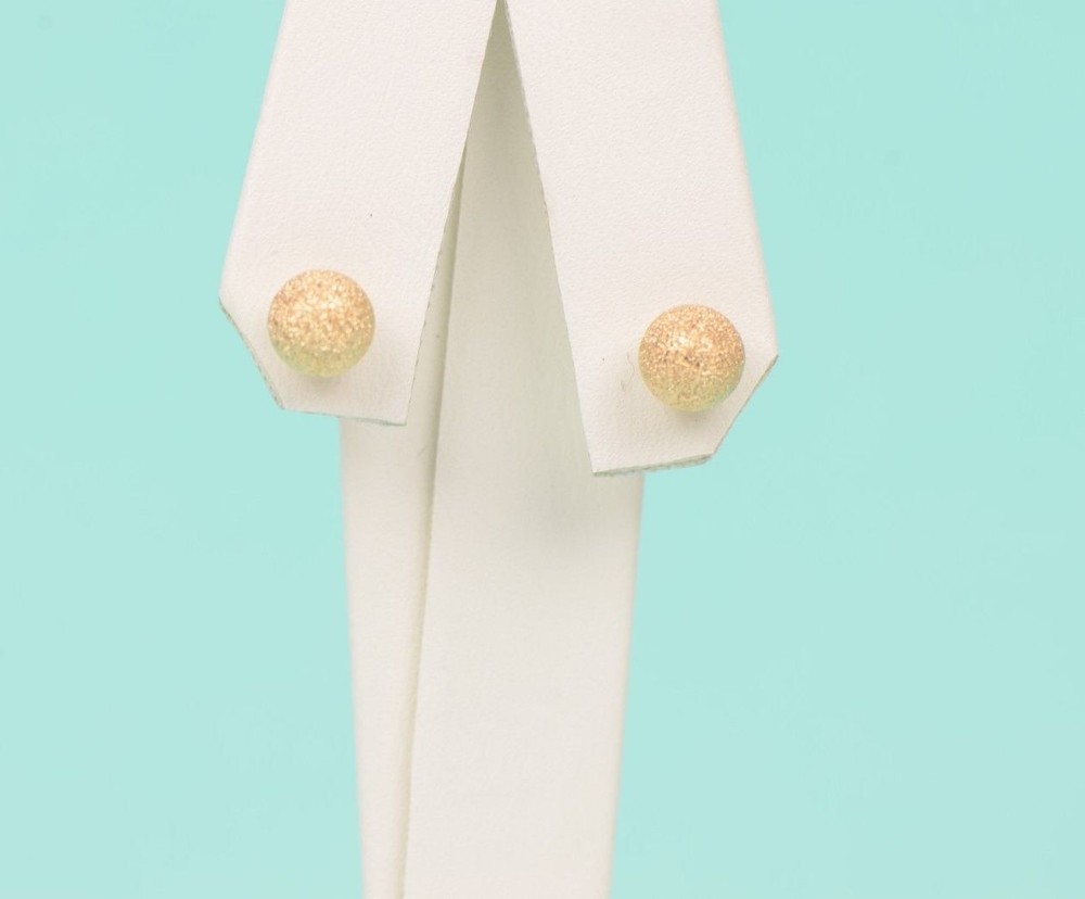14k Yellow Solid Gold Laser Cut Ball Stud Earrings