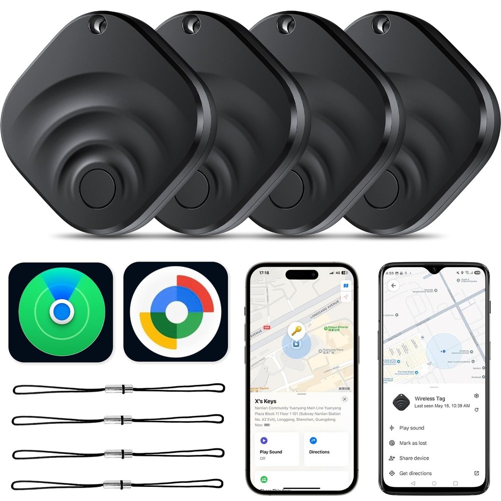 4 Pack Dual System Tracker for iOS and Android Bluetooth Tracker Smart Tags C...