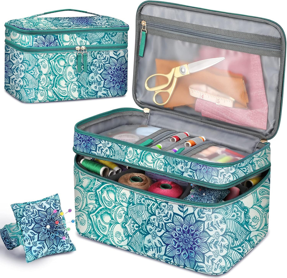 Sewing Accessories Storage and Organizer Case, Double-Layer Sewing Kits Carrying