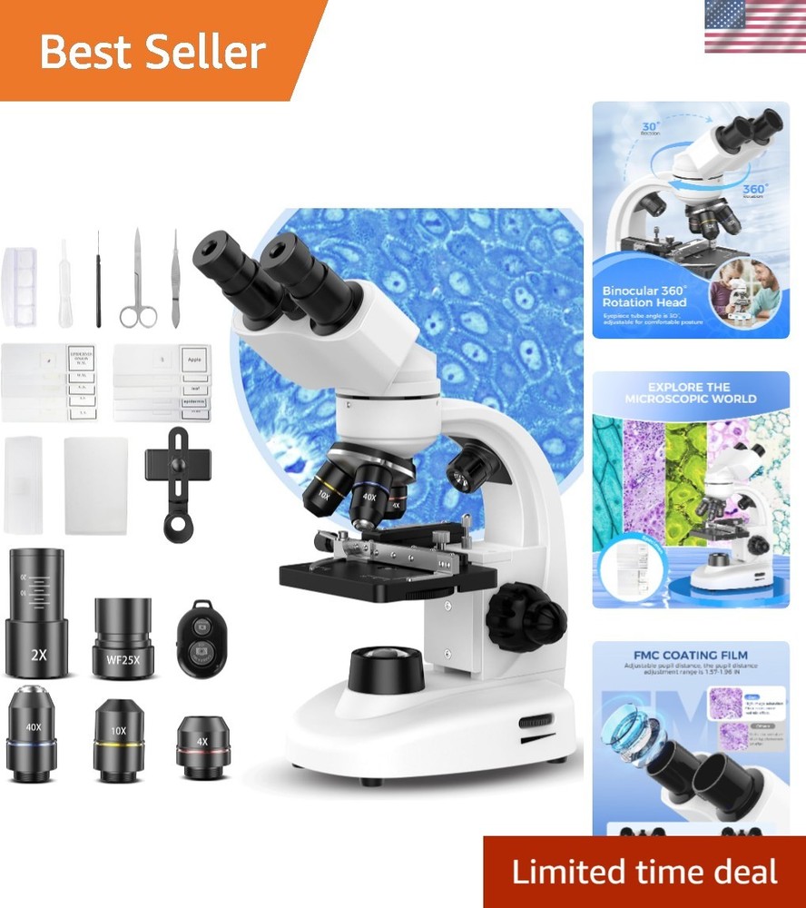 Professional 40X-2000X Binocular Microscope with LED Illumination & Accessories