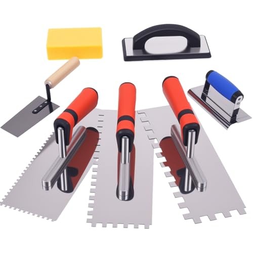 7Pcs Square Notched Tile Trowel Set,Stainless Steel Tile Tools (Notch Size: