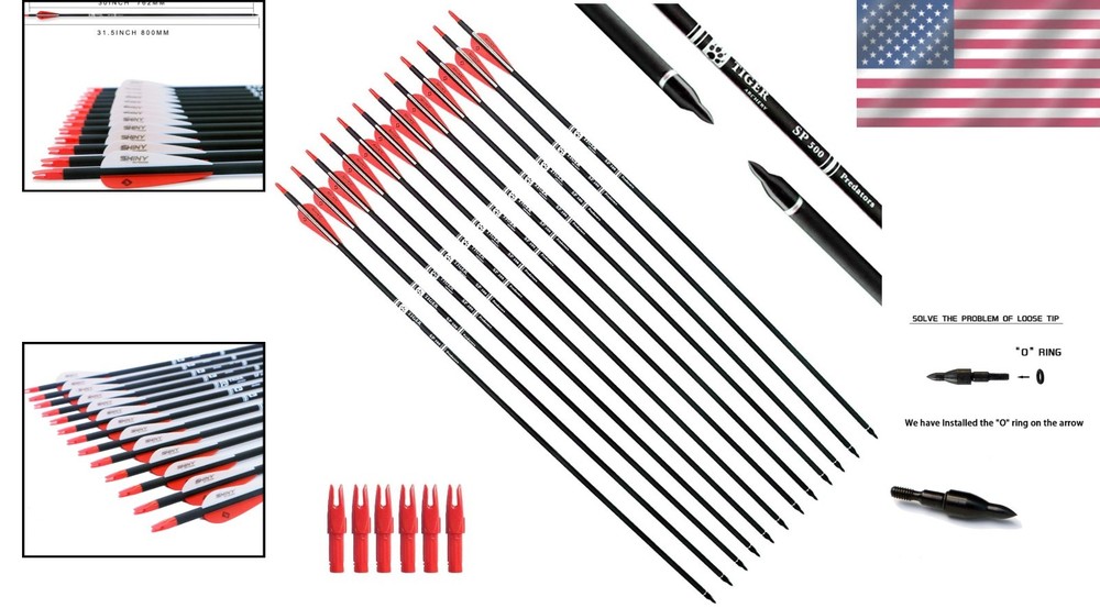 Red & White 30-Inch Carbon Arrows - Removable Tips for Target Practice, 12 Pack