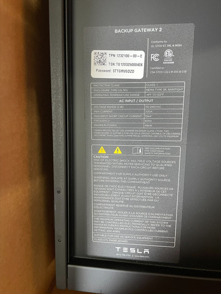TESLA BACKUP GATEWAY 2 PN: 1232100-00-E