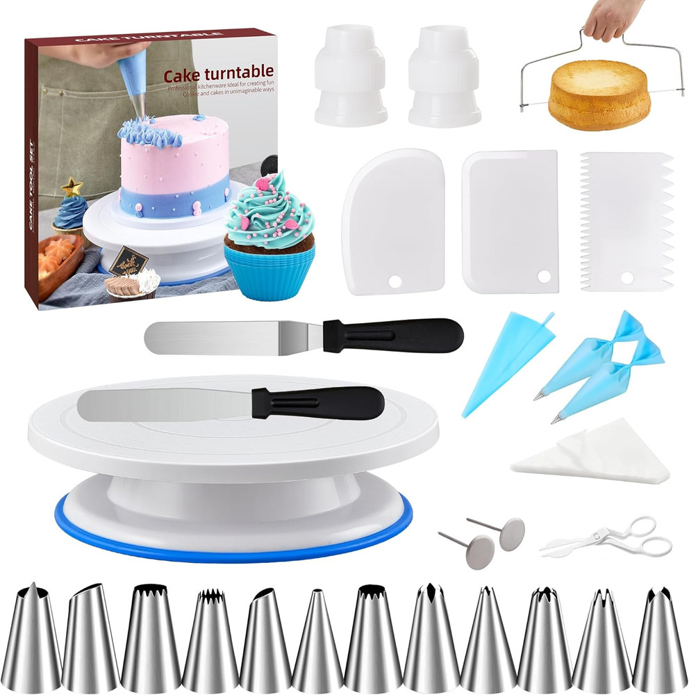 Cake Decorating Tools Supplies Kit - 82Pcs Baking Accessories with Turntable Sta