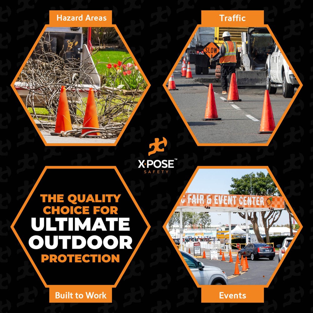 6 Pack Orange Traffic Cones, 28" Multipurpose PVC Plastic Safety Cone