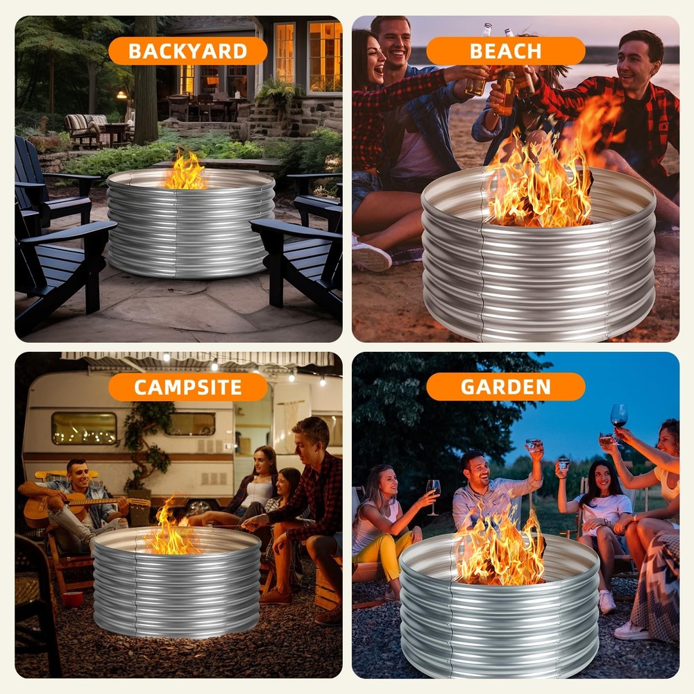 36 inch Fire Pit Ring, Galvanized Fire Ring 1.5ft high, Wood Burning Fire Pit...