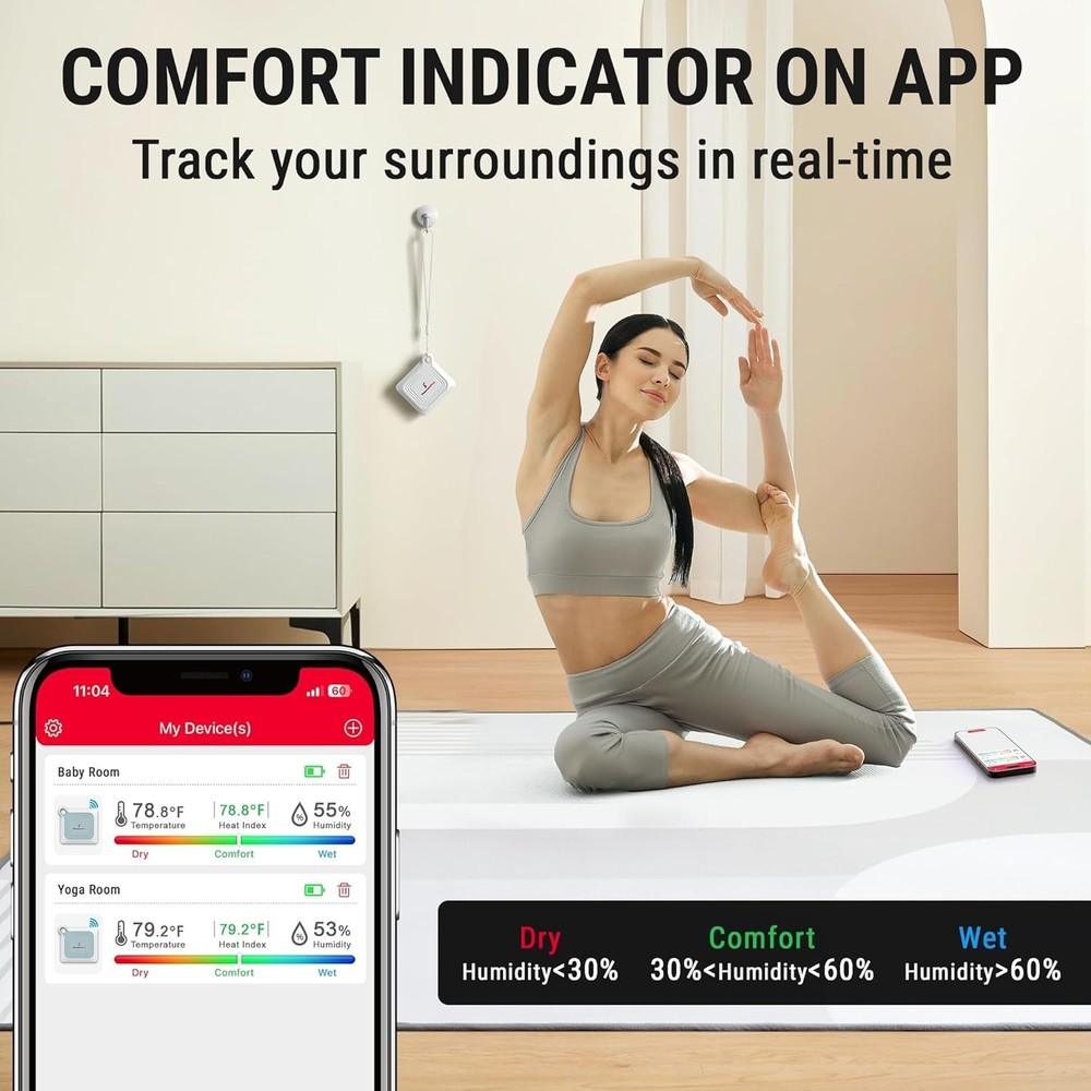 Bluetooth Thermometer Hygrometer, 260FT Range Temperature Sensor Greenhouse T...