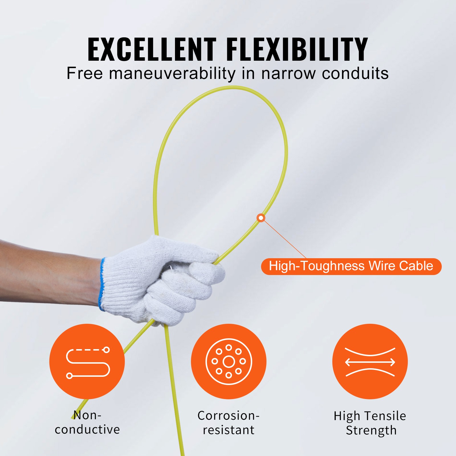 Fish Tape Wire Cable Line Puller 200ft 3/16in Fiberglass High Plastic Case