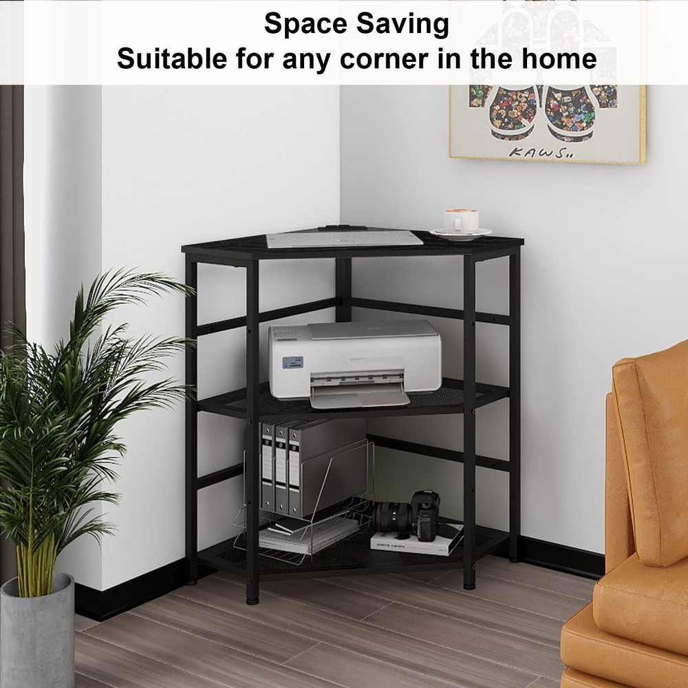 Corner Printer Stand Table with Power Outlet Charging Plugs USB Port Adjustab...