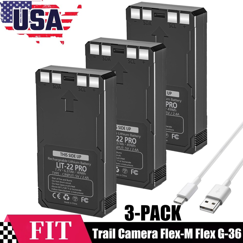3-PACK Rechargeable LIT-22 Battery Replacement For Trail Camera Flex-M Flex G-36
