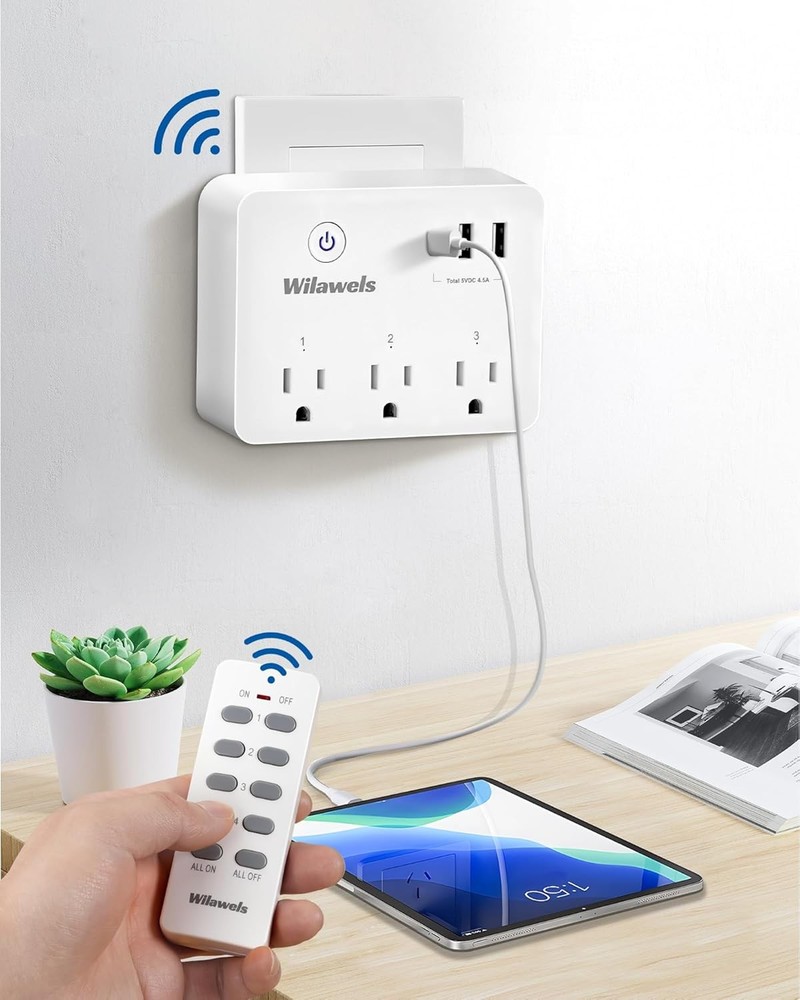 Remote Control Outlet with 3 Outlets & 3 USB Ports, 100FT RF Range