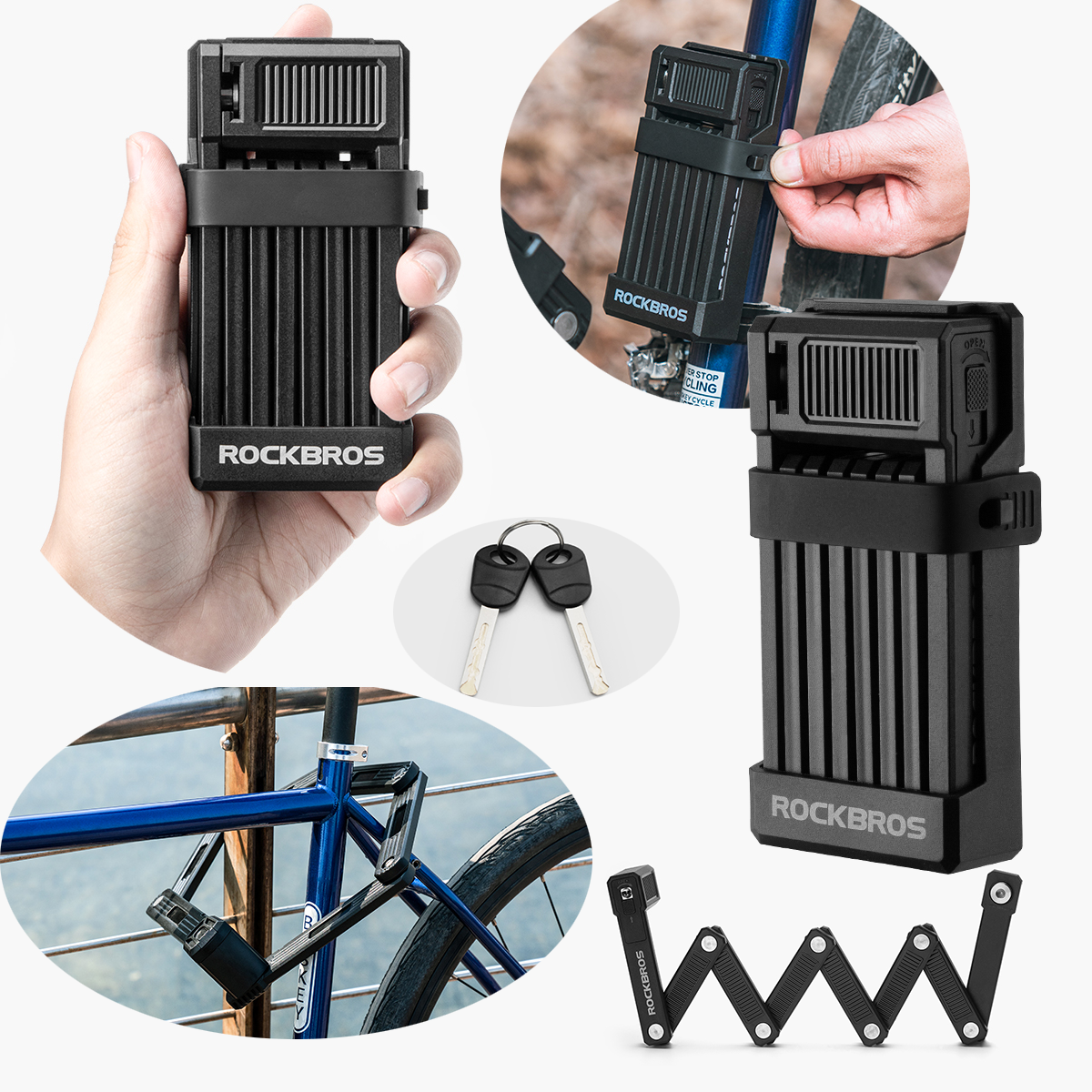 ROCKBROS Motorcycle Bike Lock Folding Anti-theft Portable Key MTB Road Antirust