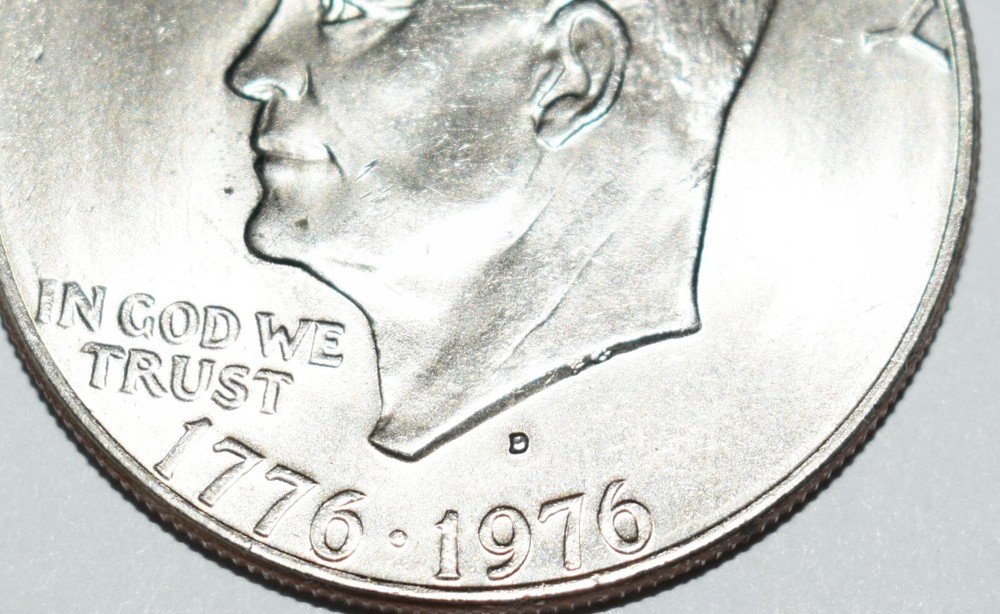 Bicentennial 1776-1975 Filled D Dual Date Eisenhour One Dollar Initials Error