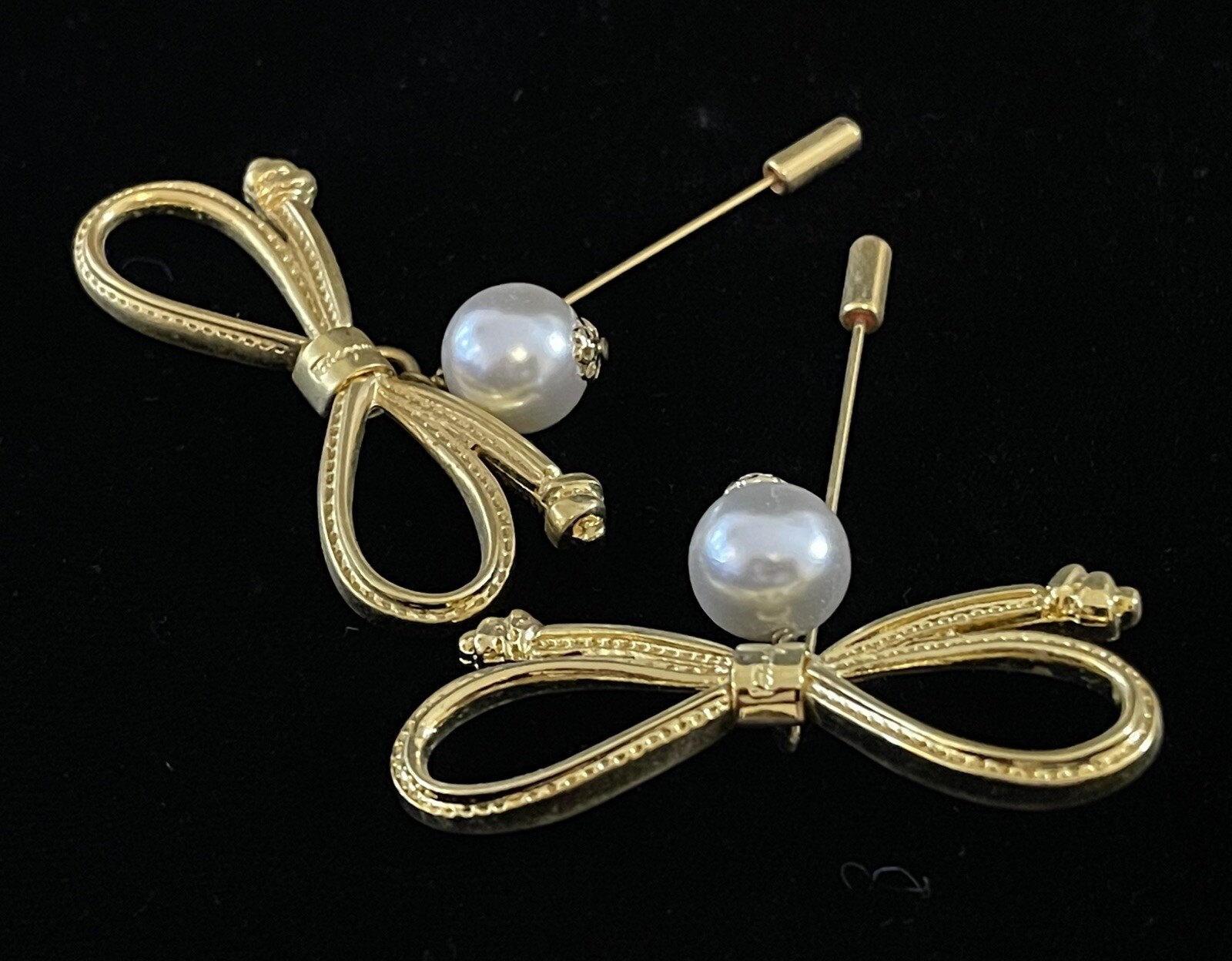 SALVATORE FERRAGAMO Vintage Bow with Faux Pearl Pin Lot of Two