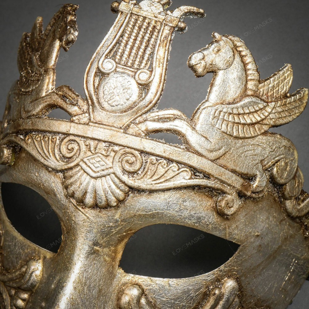 Silver Warrior Pegasus & Silver Black Side Feather Glitter Couple Masks Set