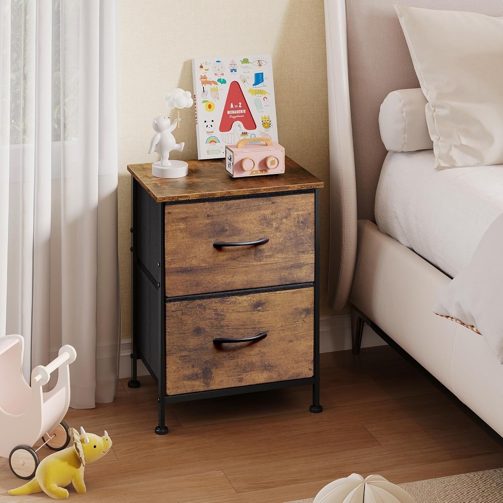 Stylish Bedside Table & Dresser Combo in Rustic Brown with Quick Assembly