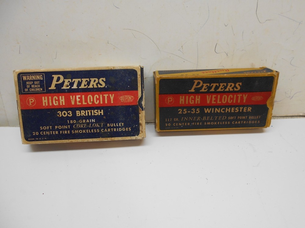 2 vintage peters empty rifle shell boxes 303 btit + 25/35 shell boxes