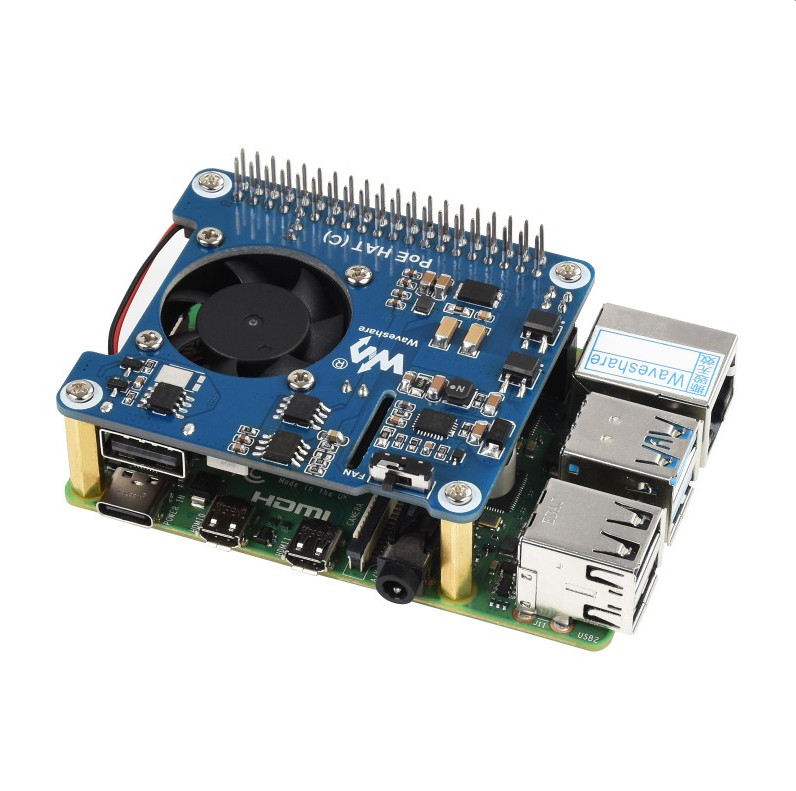 Waveshare Power over Ethernet HAT C for Raspberry Pi 3B+/4B 802.3af/at-compliant