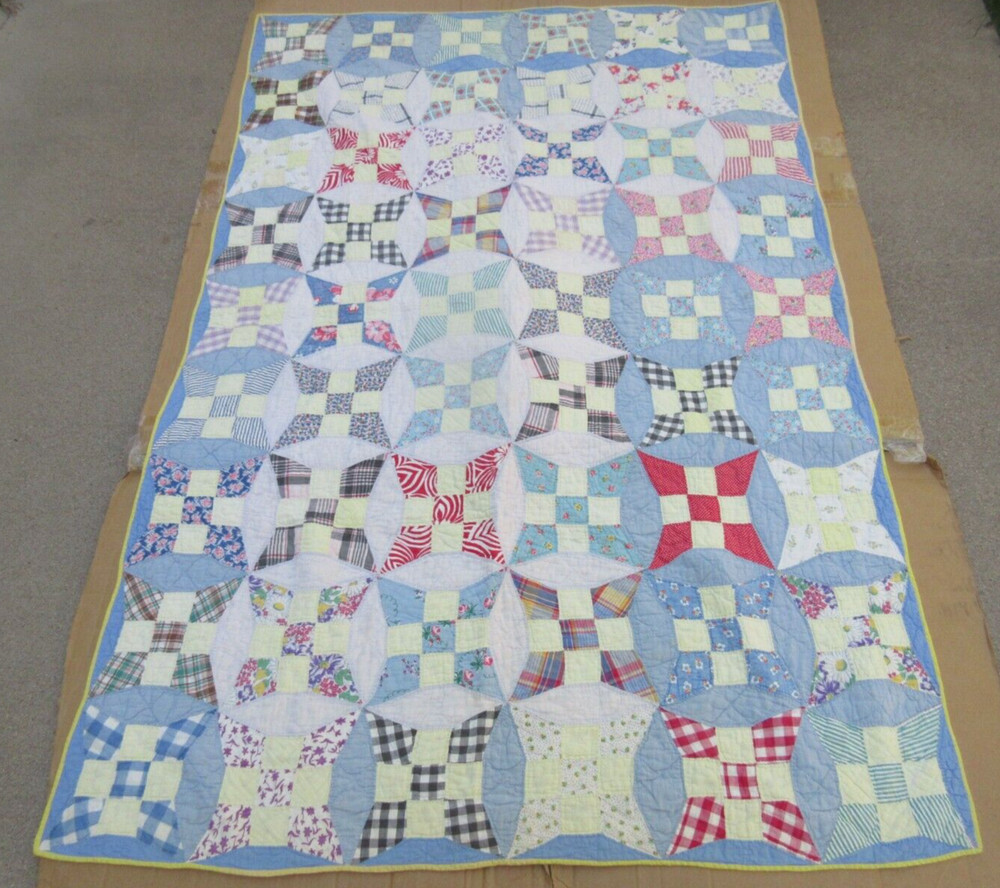 Quilted Patchwork Quilt Hand Sewn 74" x 49"