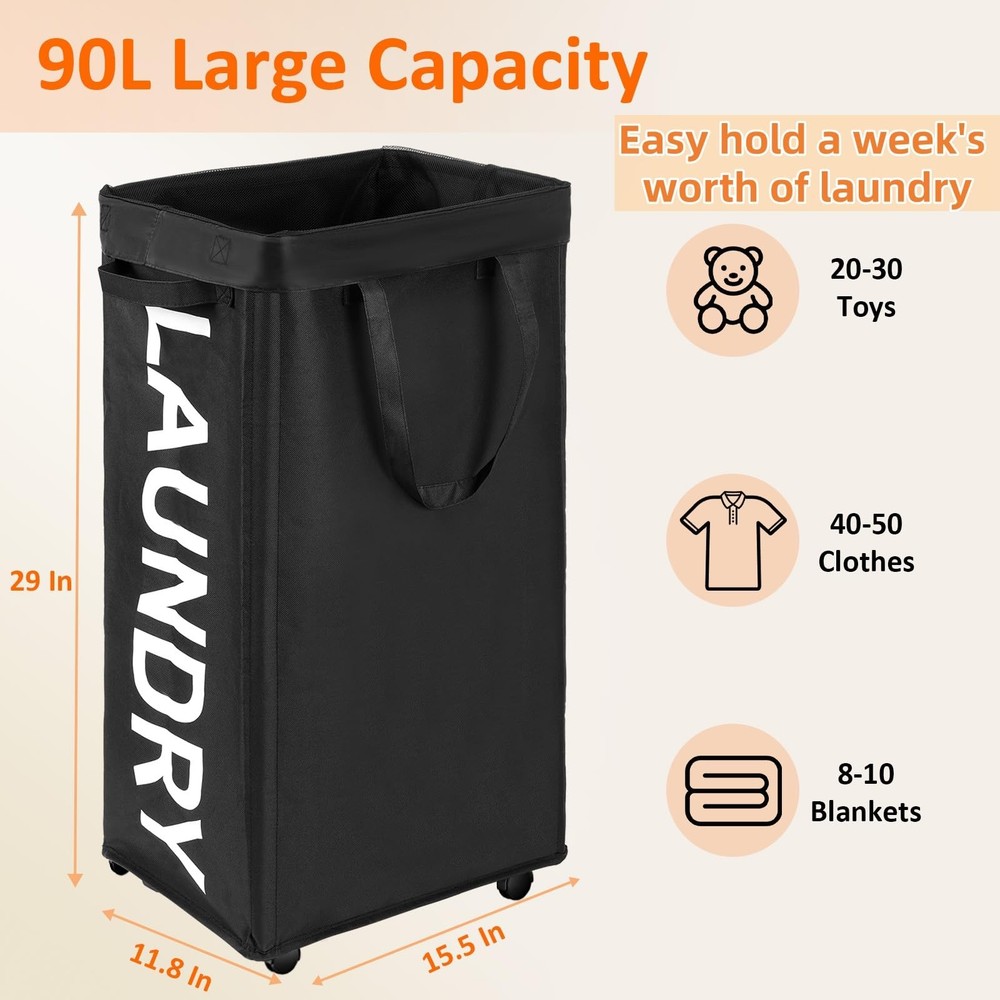Laundry Basket With Wheels 90L Rolling Laundry Hamper Mesh Bag Dorm Pro