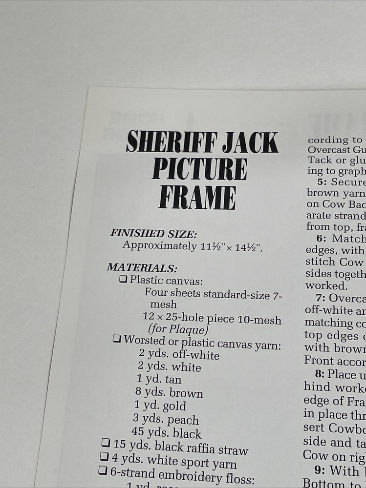 Annie's Attic Sheriff Jack Picture Frame Plastic Canvas Pattern