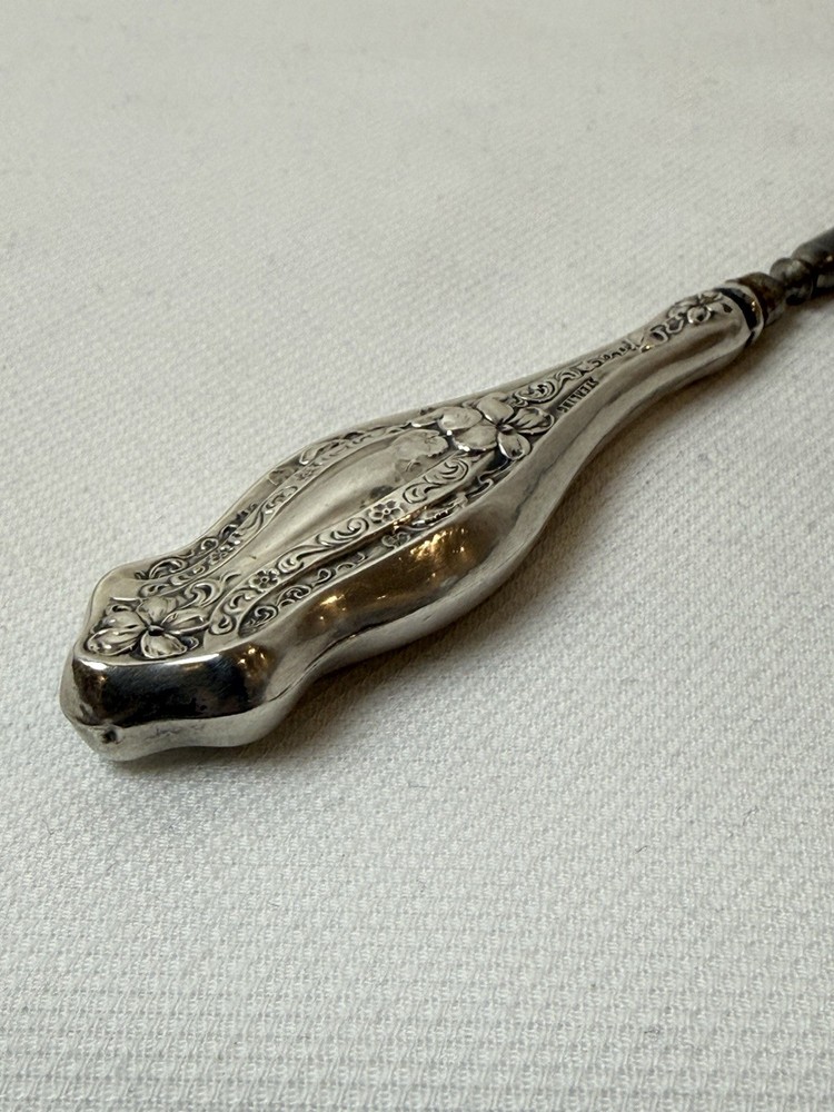 Antique Sterling Silver Handled Button Hook, Victorian