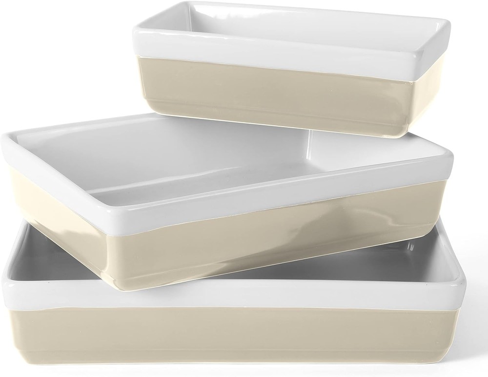 3-Piece Oven to Table Stoneware Bakeware Set – Baking Dish & Casserole Set –