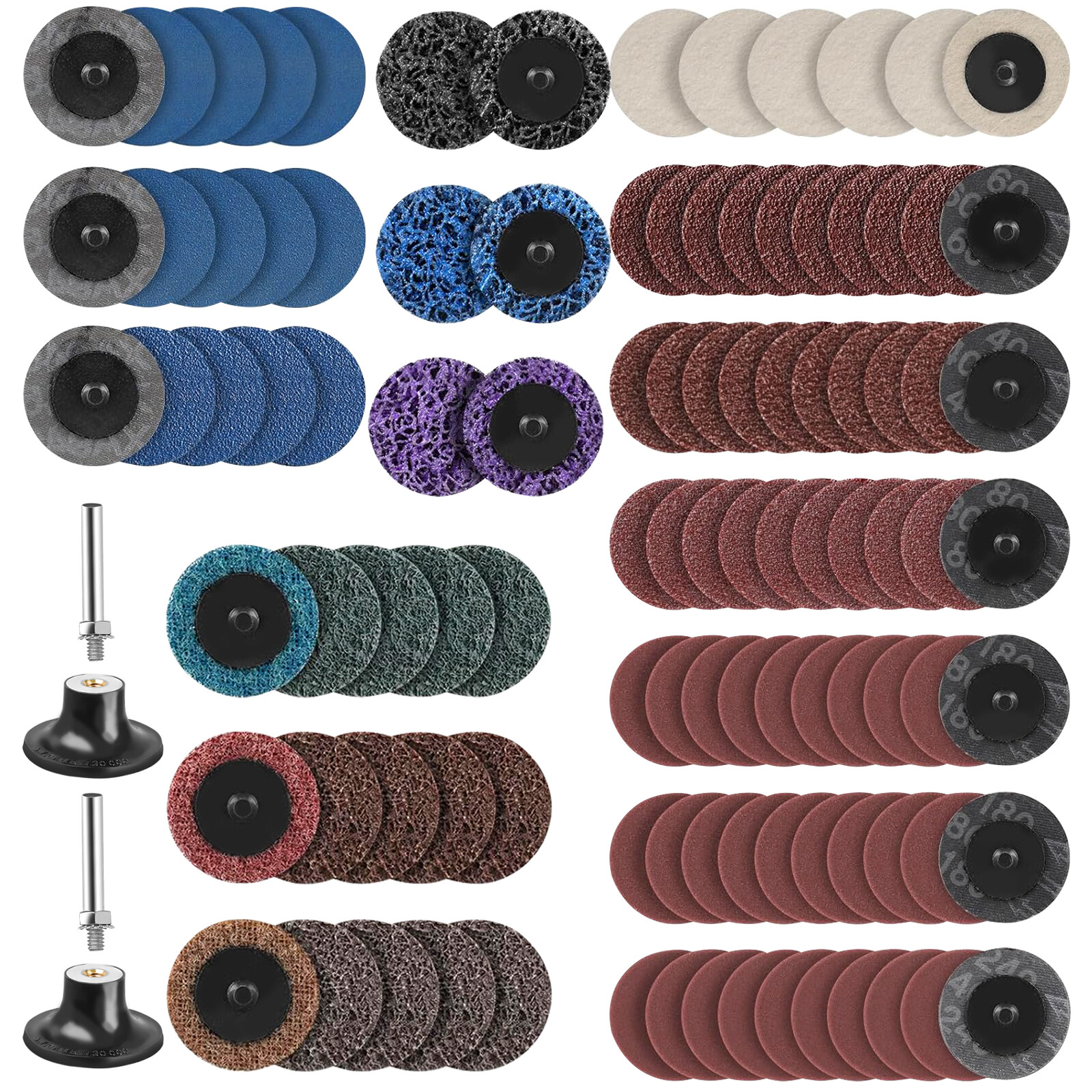 104x 2" Roll Lock Sanding Disc Set 1/4" Shank Quick Change Disc for Die Grinder