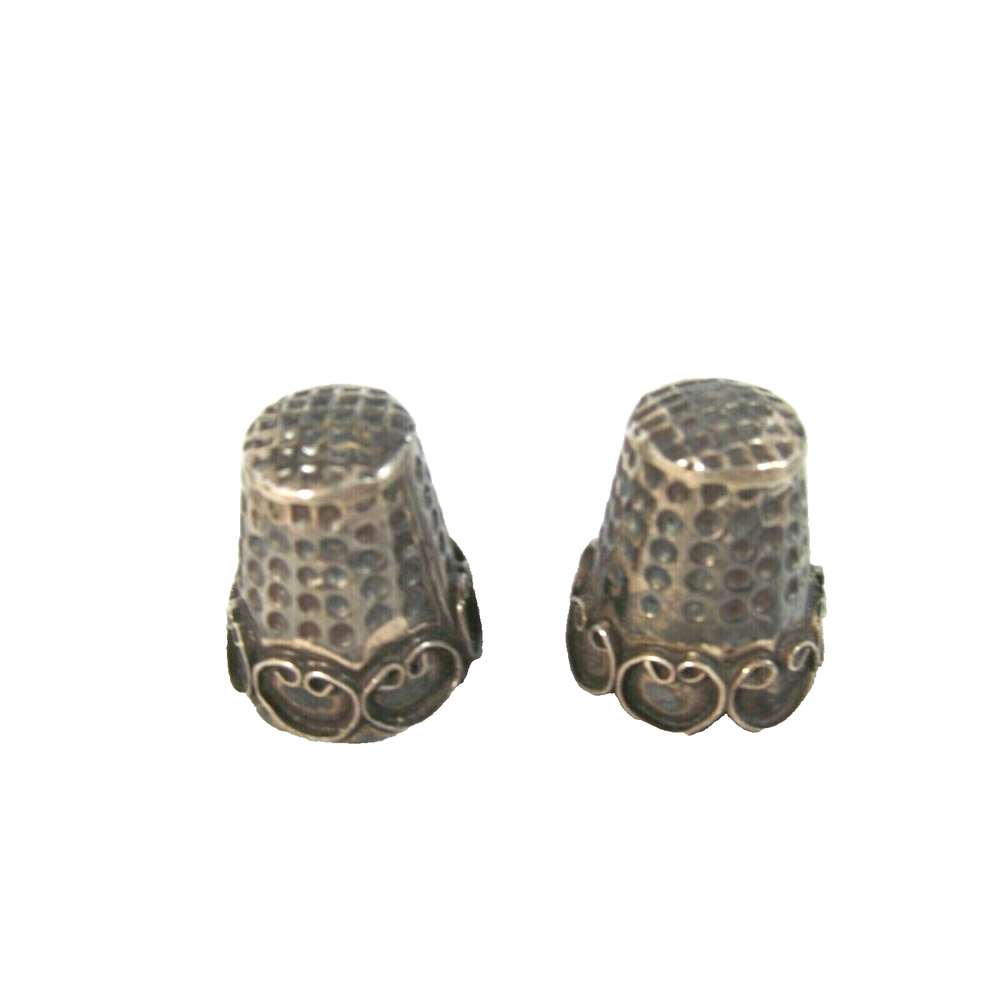 Vintage Sterling Silver Thimbles Scrolled Design 2 Piece Lot