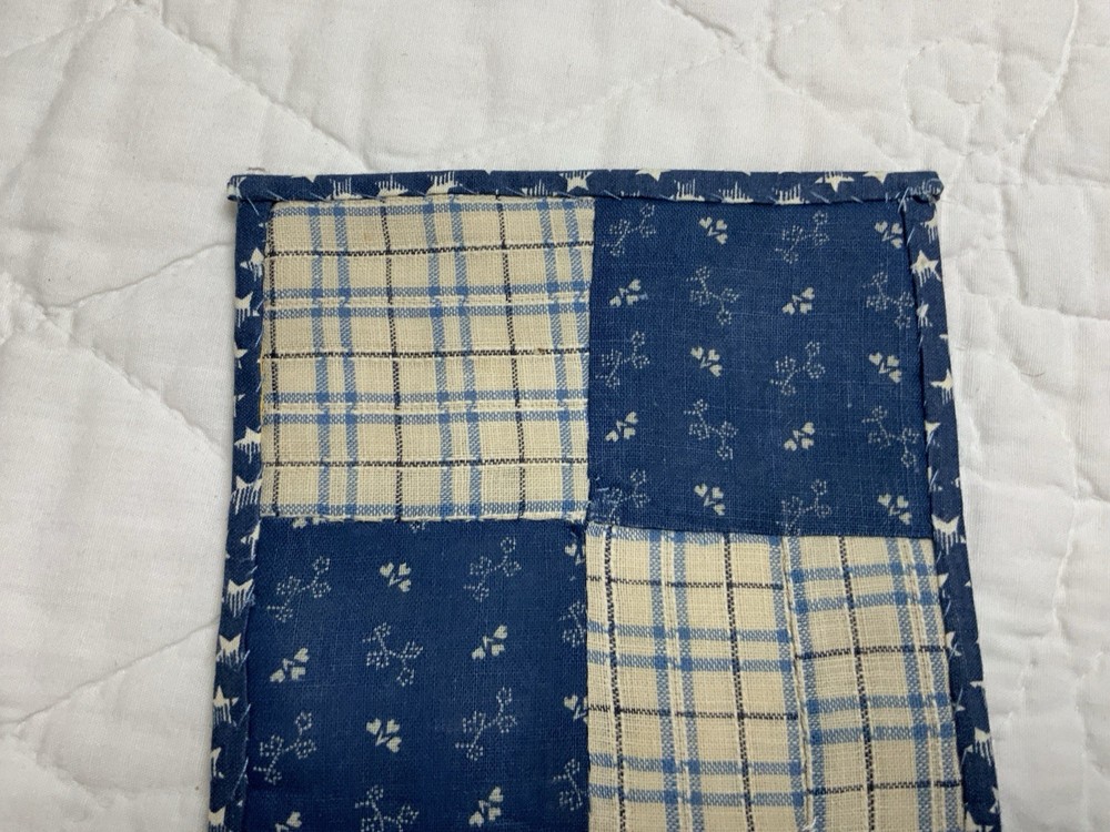 Vintage Antique Patchwork Quilt Table Topper, Small, Four Patch, Calicos, Blue