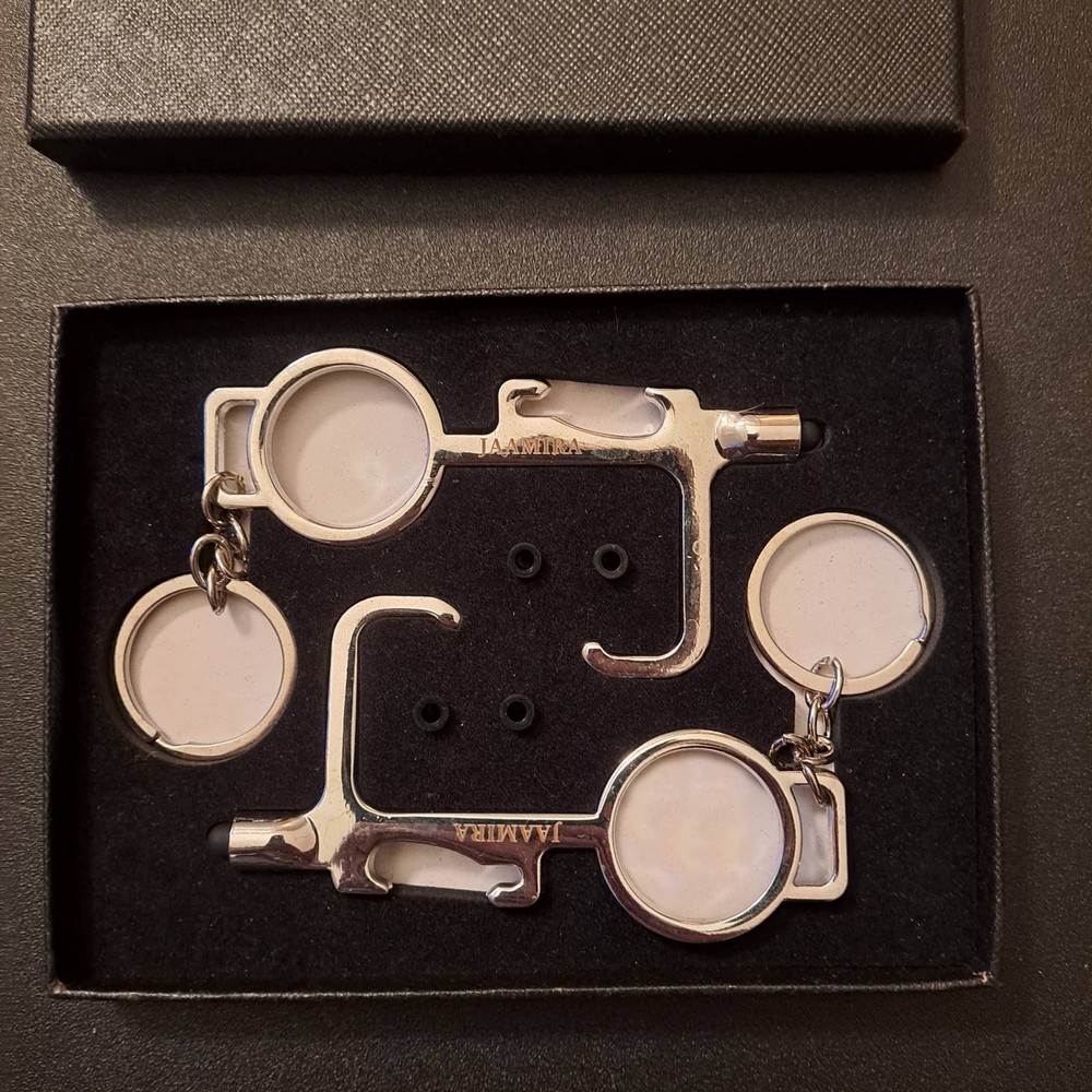 2 Silver Touchless Keychains with Stylus Tip