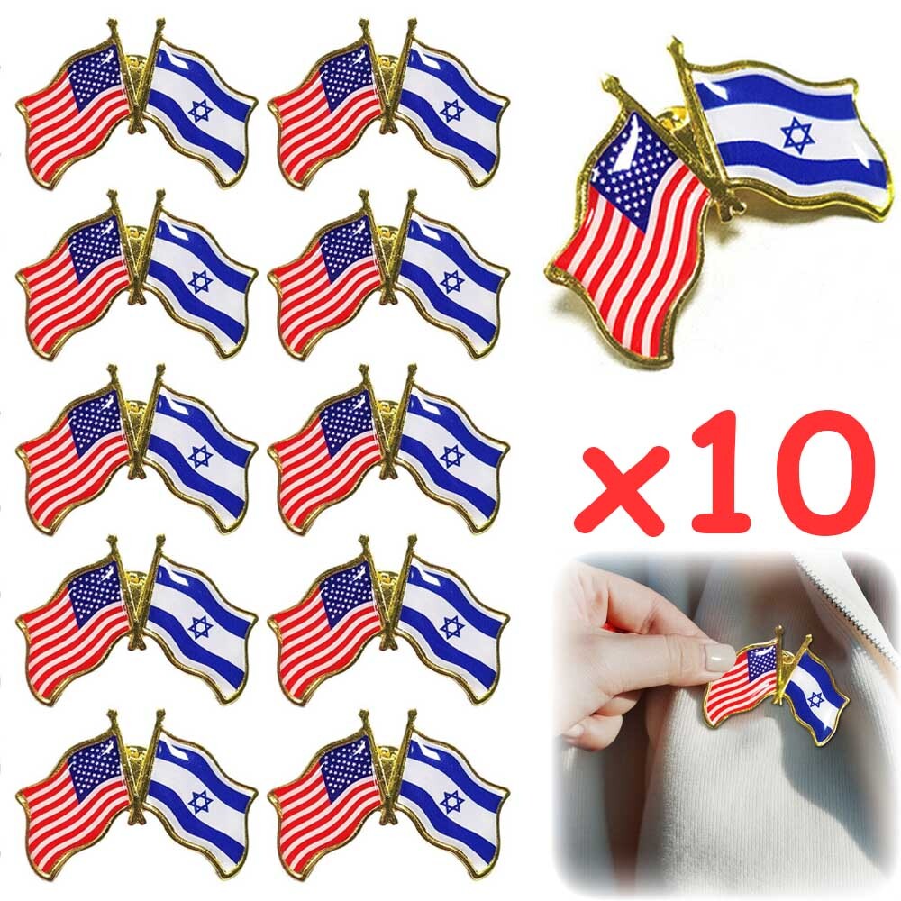 Wholesale Pack of 10 USA American Israel Friendship Flag Bike Hat Cap lapel Pin