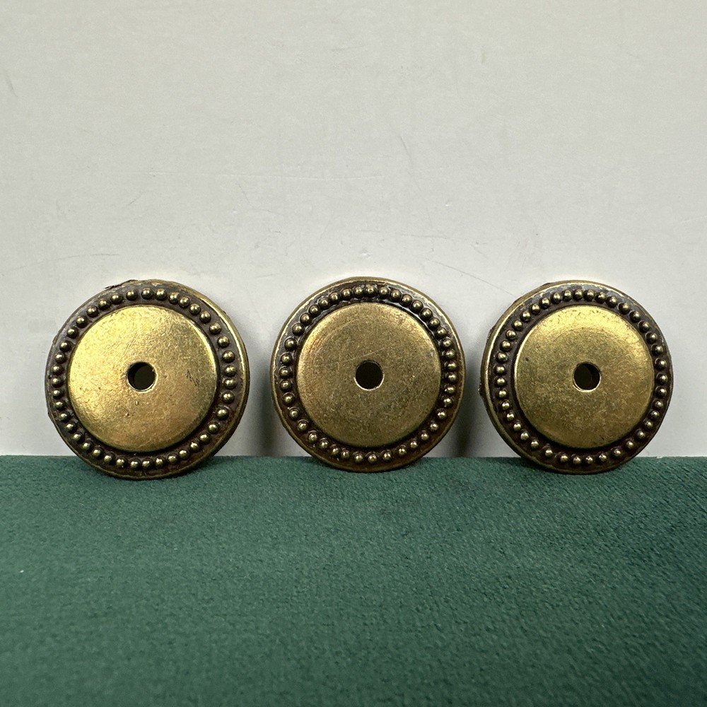 Lot 3 Vintage Brass Drawer Pull Backplates Beaded Round Rosette 1.5”
