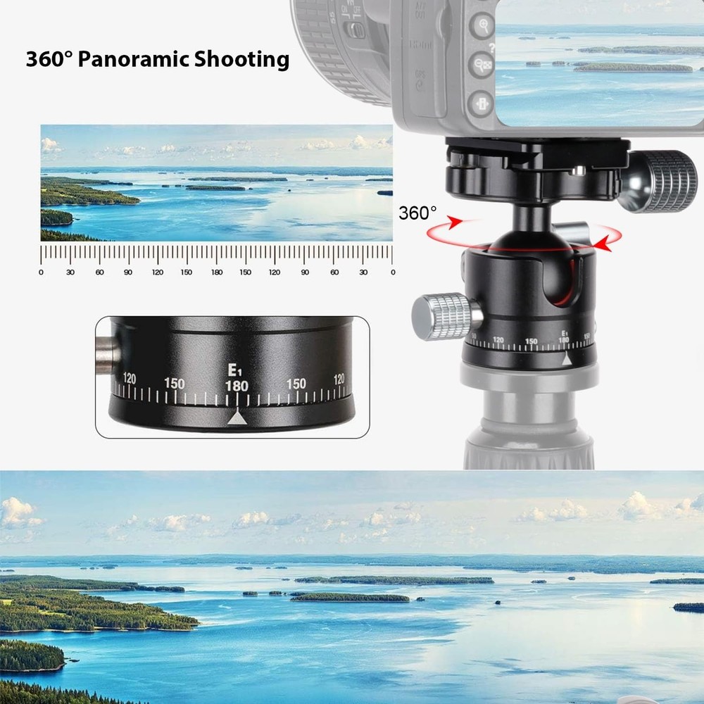 Fooletu 360° Panoramic Ball Head + Quick Release Plate for DSLR Camera Tripod