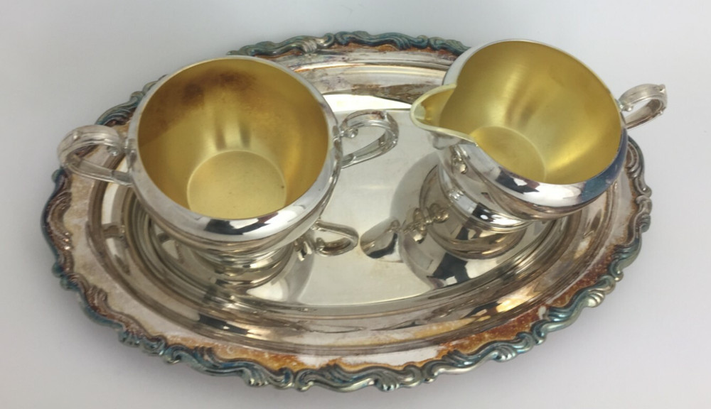 Oneida Silverplate Creamer Sugar Tray Georgian Scroll 3 Piece Set 1992