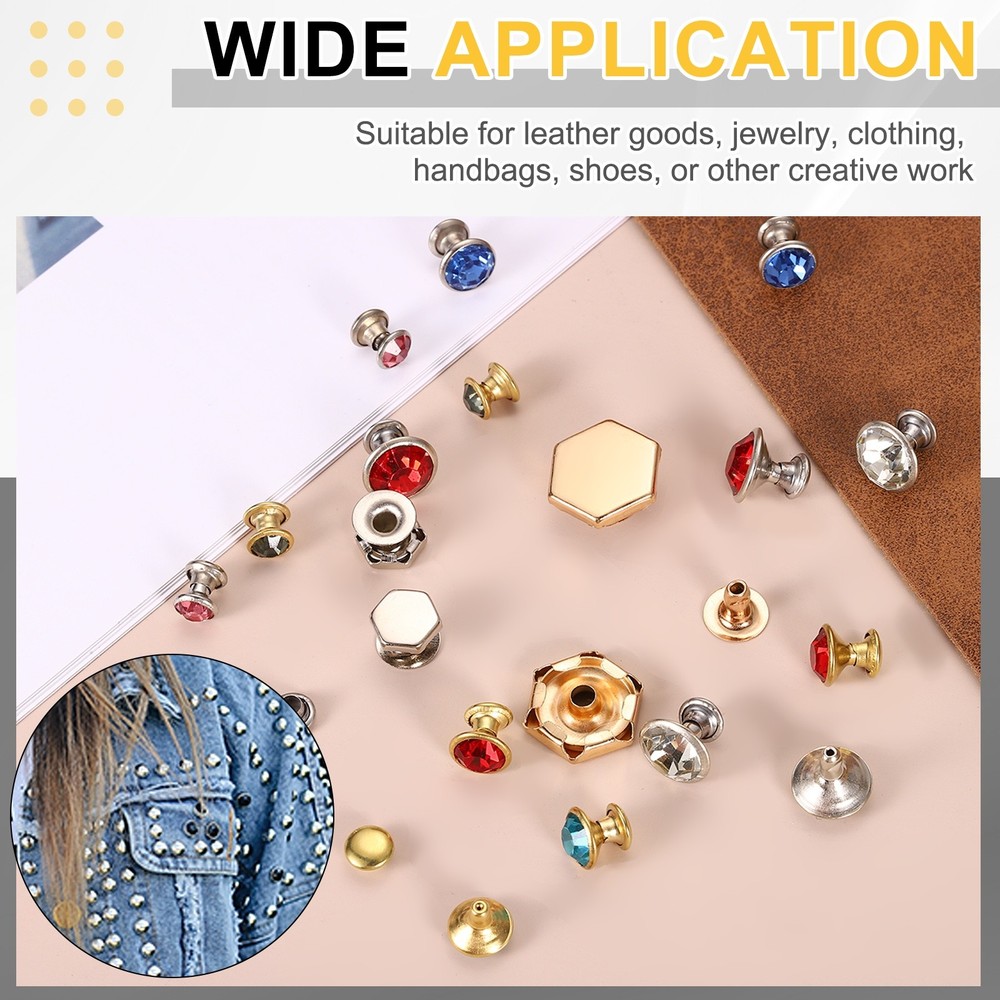 100pcs Crystal Rivets 10mm Rhinestone Stud with Installation Tool, Silver Clear