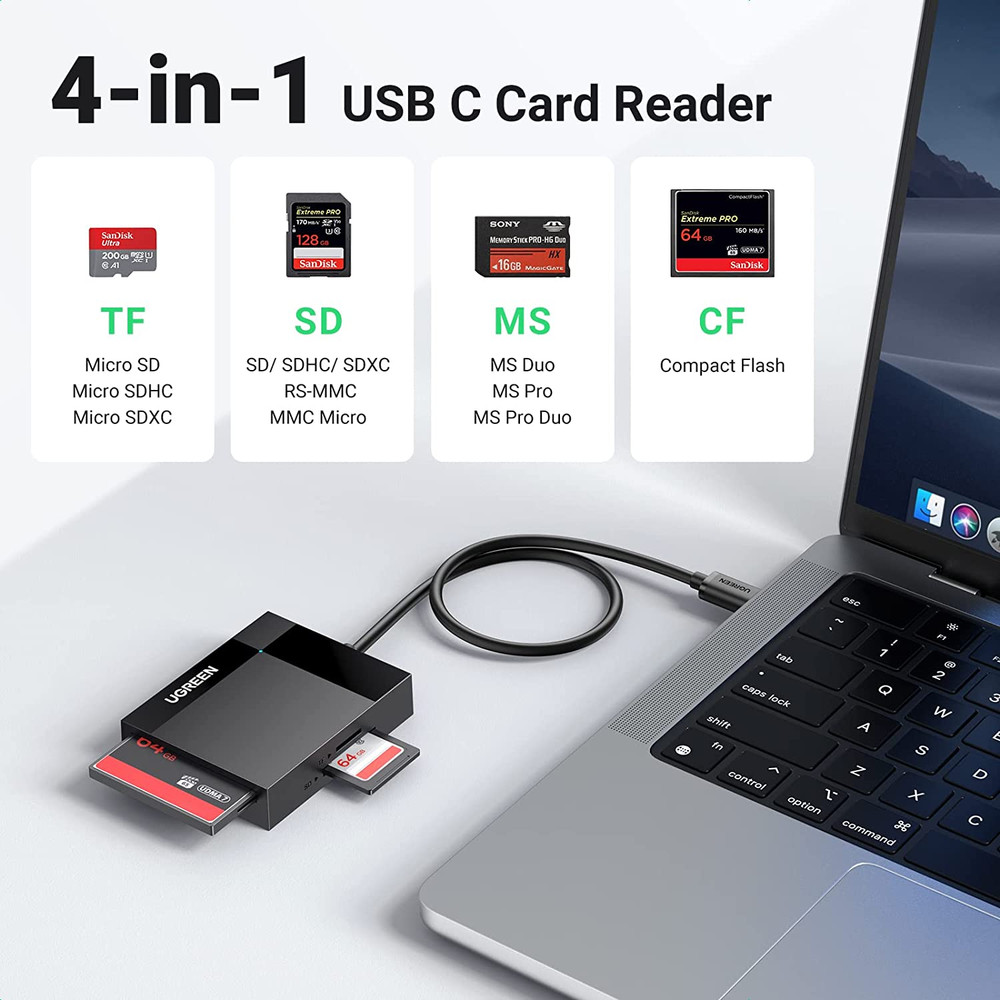 USB C SD Card Reader 4-In-1 Memory Card Adapter External SD Micro SD MS CF Compa